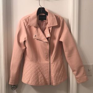 Pink peplum faux leather jacket